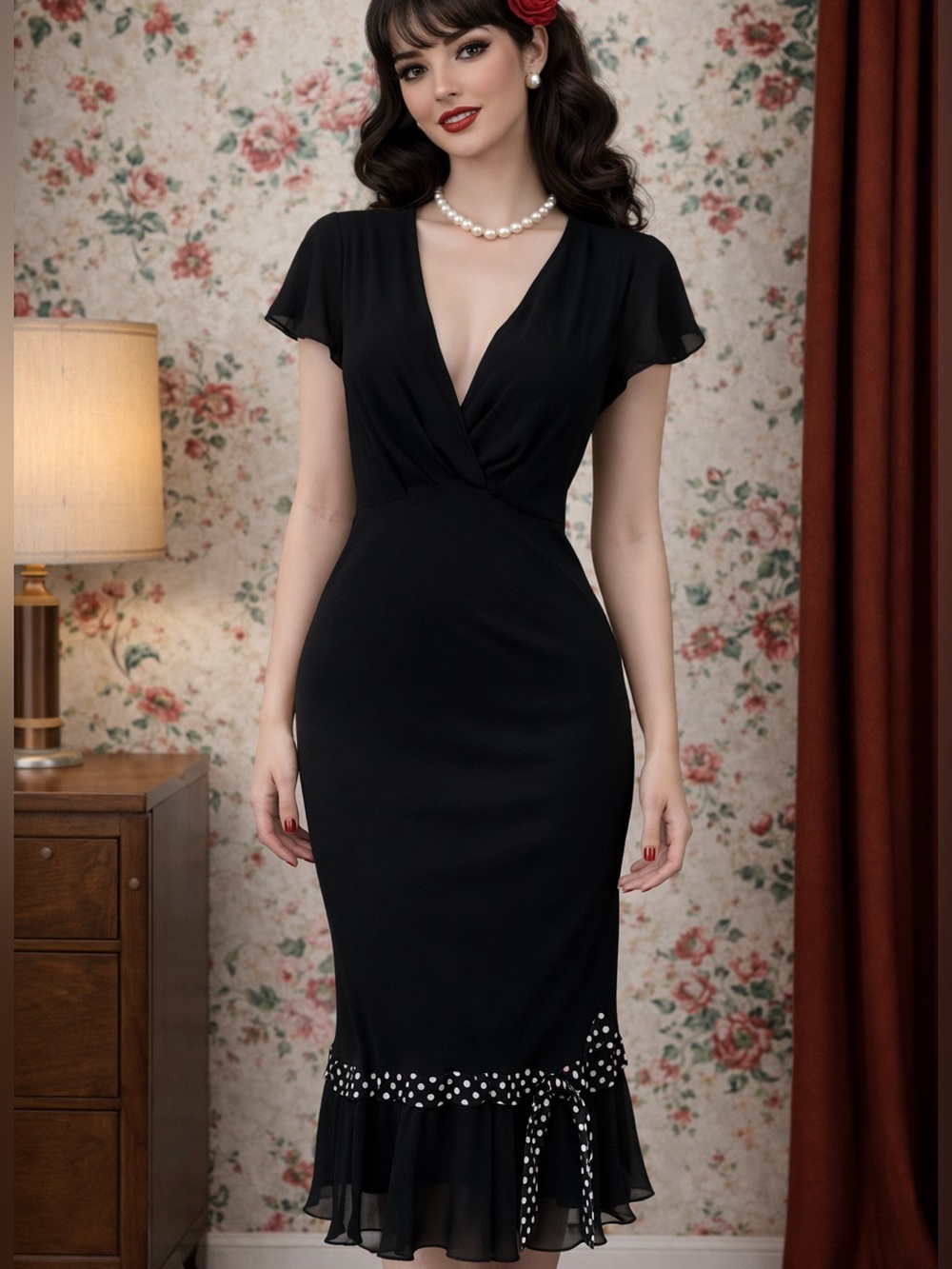 La Jolie Y2K Black Chiffon Ribbon Ruffle Empire Waist  Whimsigoth Dress Size 10